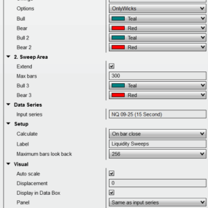 Settings panel showing customization options for detection sensitivity, sweep area color, and label visibility.