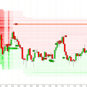 Chart showing multiple bid-side and ask-side DOM bricks based on large order detection.